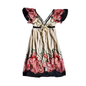 Y2k Fairycore Dress Charlotte Russe Floral V-Neck Flutter Sleeves Boho - Medium